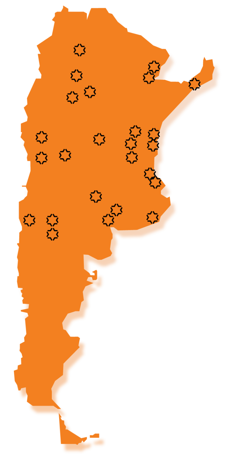 Mapa de las filiales de la DAIA en la Argentina